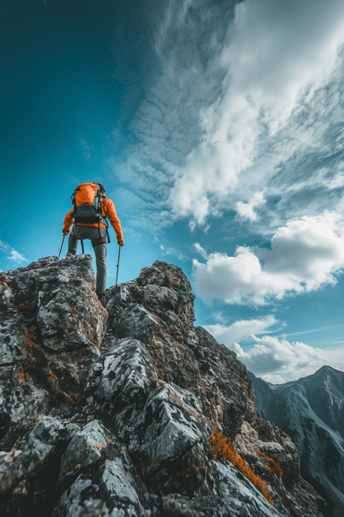 A man hiking up a mountain with a backpack