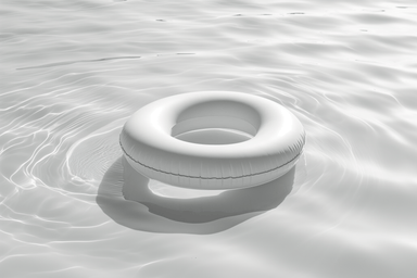 An inflatable ring floating in a pool of water
