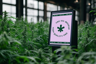 Hemp Oil Kiosk Mockup in Cannabis Farm Setting