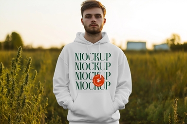 Hemp Seed Oil Branding Hoodie Mockup in Hemp Field
