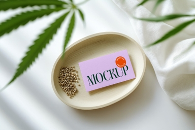 Hemp Seeds Oil Business Card Mockup in Tray
