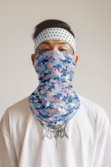 Men Wearing Neck Gaiter and Headband Mockup
