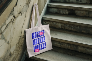Tote Bag Mockup on Stairs