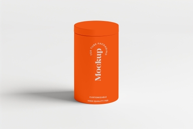 Cylindrical Tea Packaging Tin Jar Mockup