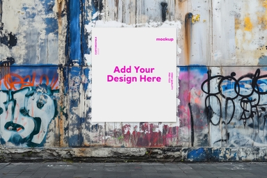 Poster Mockup Placed on Spray-painted Wall