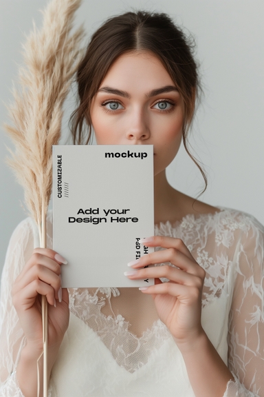 Bride Holding Wedding Invitation Card Mockup