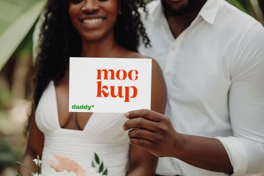 African Couple Holding Card Mockup