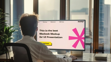 60 Plus Aged Male Working on Desktop Mockup