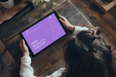 Educational Tablet Mockup Held by Girl