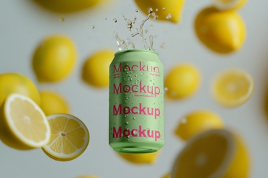 Floating Lemon Soda Can Mockup
