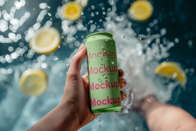 Hand Holding Lemon Can Mockup PSD