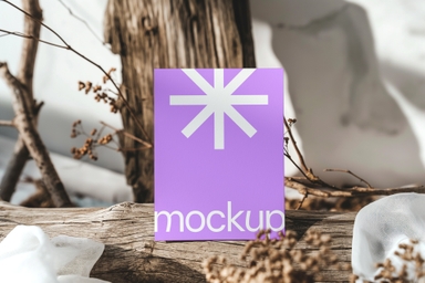 Vertical Card Mockup Standing against Dried Plant