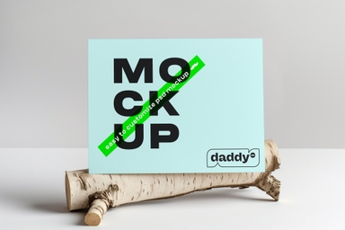 Horizontal Card Mockup on Wood Stick