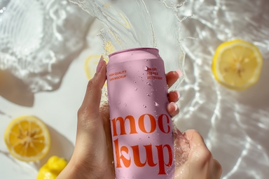 Lemon Themed Beverage Can Mockup