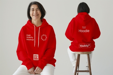 Senior Korean Women Showcasing Hoodie Mockup
