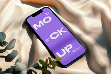 Smartphone Mockup on Cream Silk Fabric