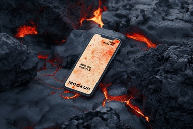 Smartphone Mockup on Volcanic Lava