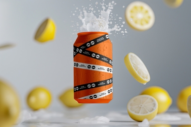 Soda Can Mockup with Lemon Slices