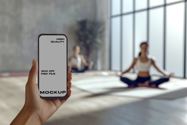 Smartphone PSD Mockup in Yoga Studio