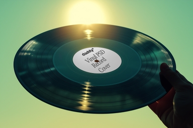 Vinyl Record Mockup with Sunset Background