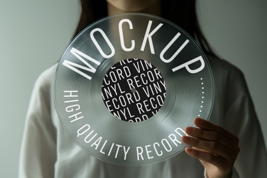 Woman Holding Transparent Vinyl Record Mockup