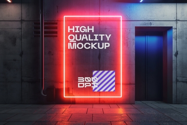 Vertical Neon Signage Mockup in Industrial Setting