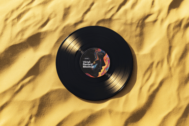 Top View Vinyl Record Mockup on Sand