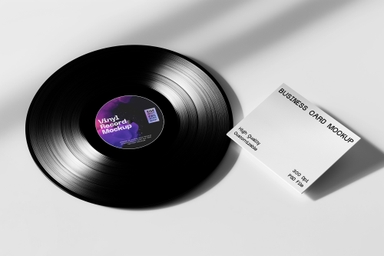 Vinyl Record with Business Card Mockup