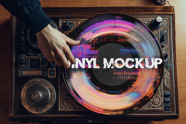 Hand Hovering Over Vinyl Record Mockup