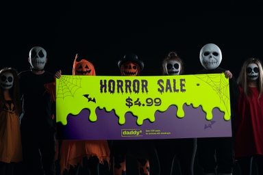 Halloween Costume Crew Holding Banner Mockup
