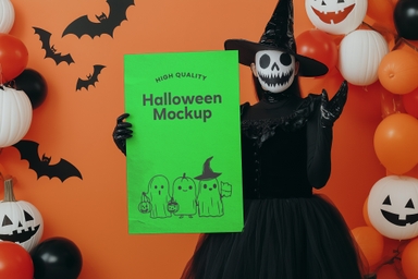 Halloween Witch Holding Vertical Poster Mockup