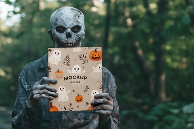 Halloween Zombie Showing Hardcover Book Mockup