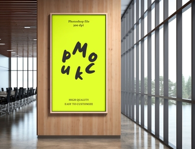 Large Portrait Frame Mockup Inside Conference Room