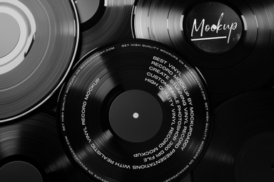 Multiple Vinyl Records Mockup Stacked Together