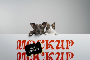 Pets Peaking from Banner Mockup