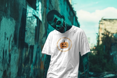 Scary Halloween Zombie Wearing Tshirt Mockup