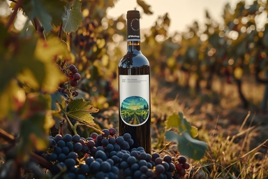 High Shoulder Wine Bottle Mockup in Vineyard