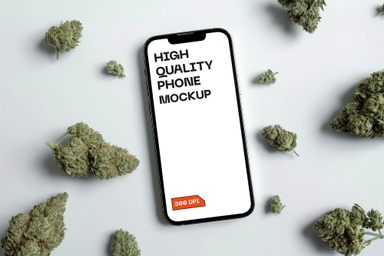 Smartphone Mockup Surrounded by Cannabis Buds