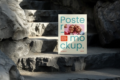 Vertical Paper Mockup Placed on Concrete Stairs
