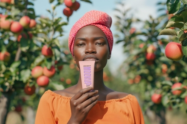 African Women Presenting Tube Mockup in Apple Farm