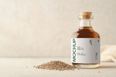 Hemp Seed Oil Glass Bottle Mockup