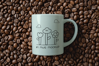 Coffee Mug Mockup on Roasted Coffee Beans