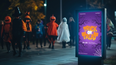 Halloween Lightbox Mockup with Costumed People Walking
