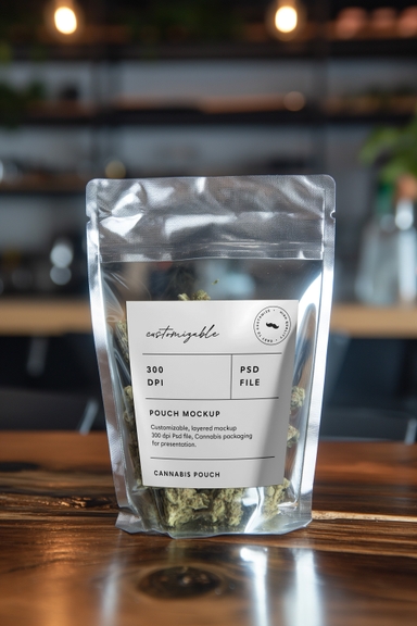 Transparent Weed Buds Stand-Up Pouch Mockup