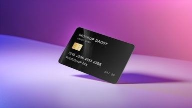 Floating Credit Card Mockup in Neon Ambiance