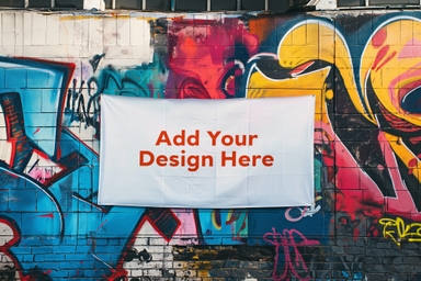 Banner PSD Mockup Hanging on Graffiti Wall