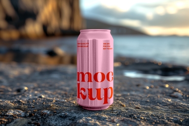 Beverage Can Mockup Placed on Concrete Surface