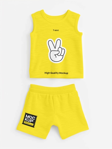Kids Sleeveless Tank Top and Shorts Mockup
