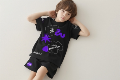 Boy Lying on Floor Wearing Co-ord Set Mockup