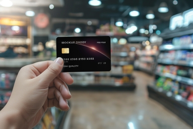 Hand Holding Credit Card Mockup at Retail Shop